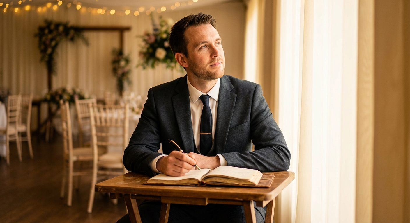 Groom thinking about his wedding vows