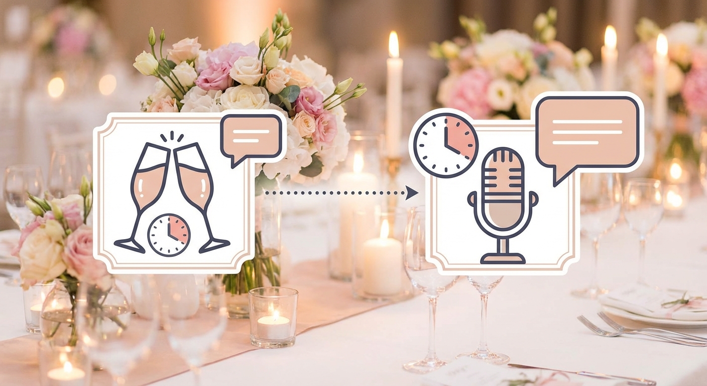 Infographic showing a wedding reception timeline for toasts and speeches.