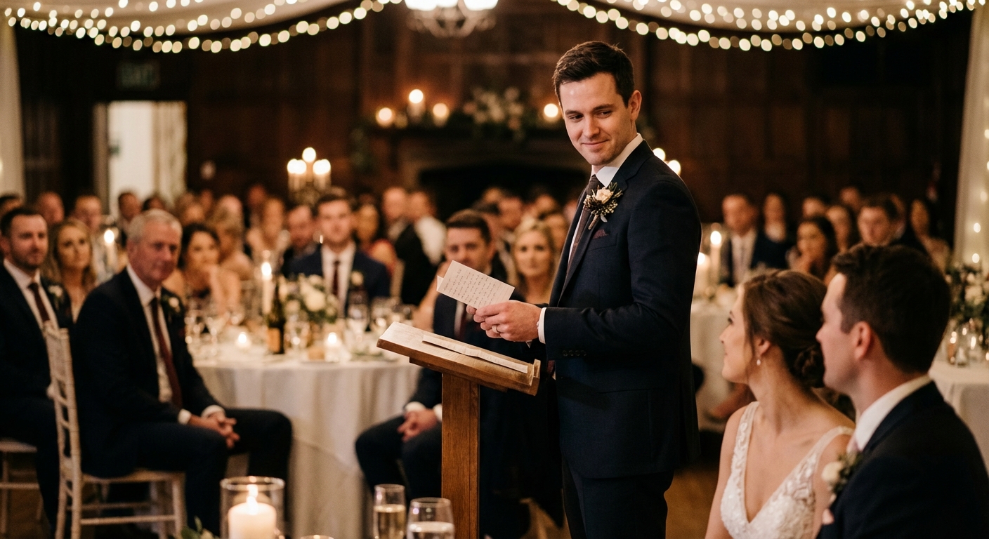Best man giving a respectful speech at a wedding