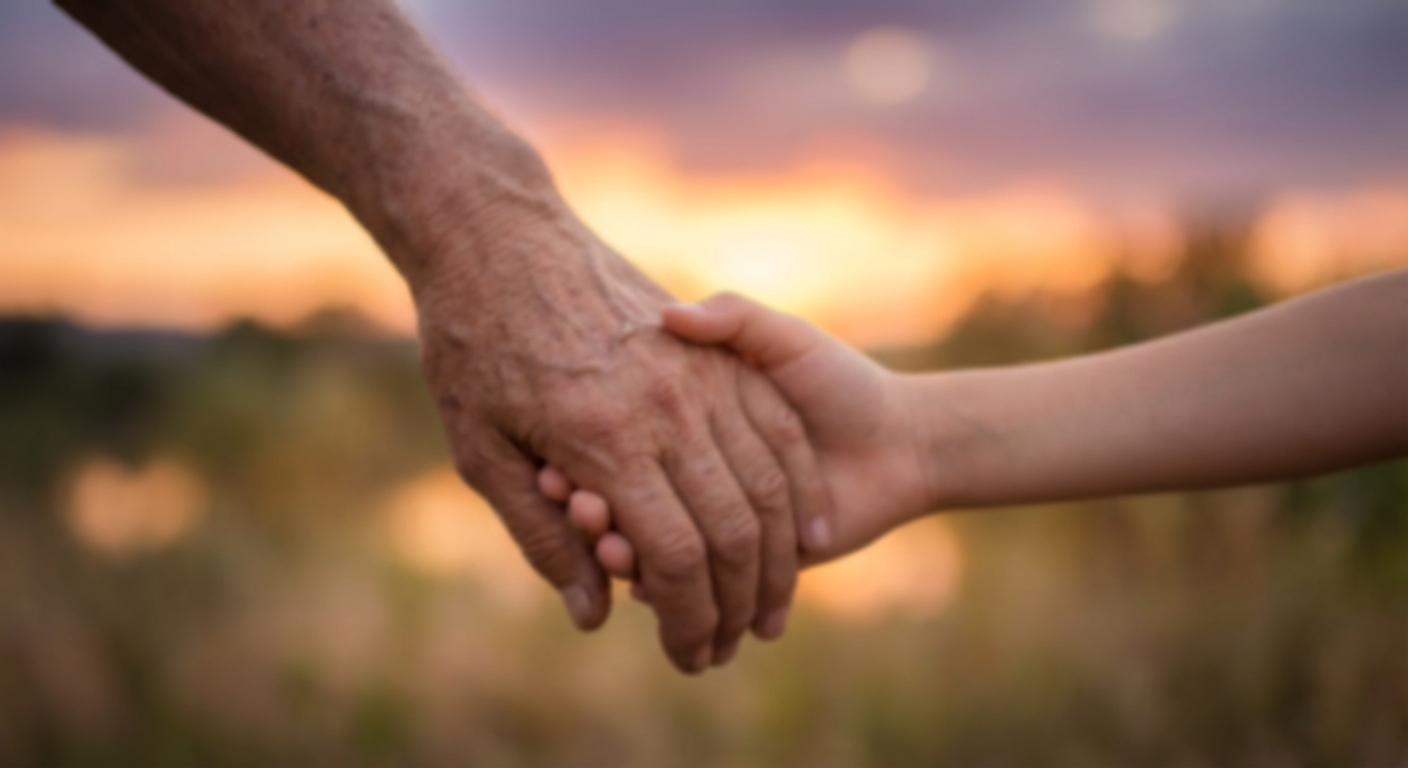 Hands clasped together representing father and child connection
