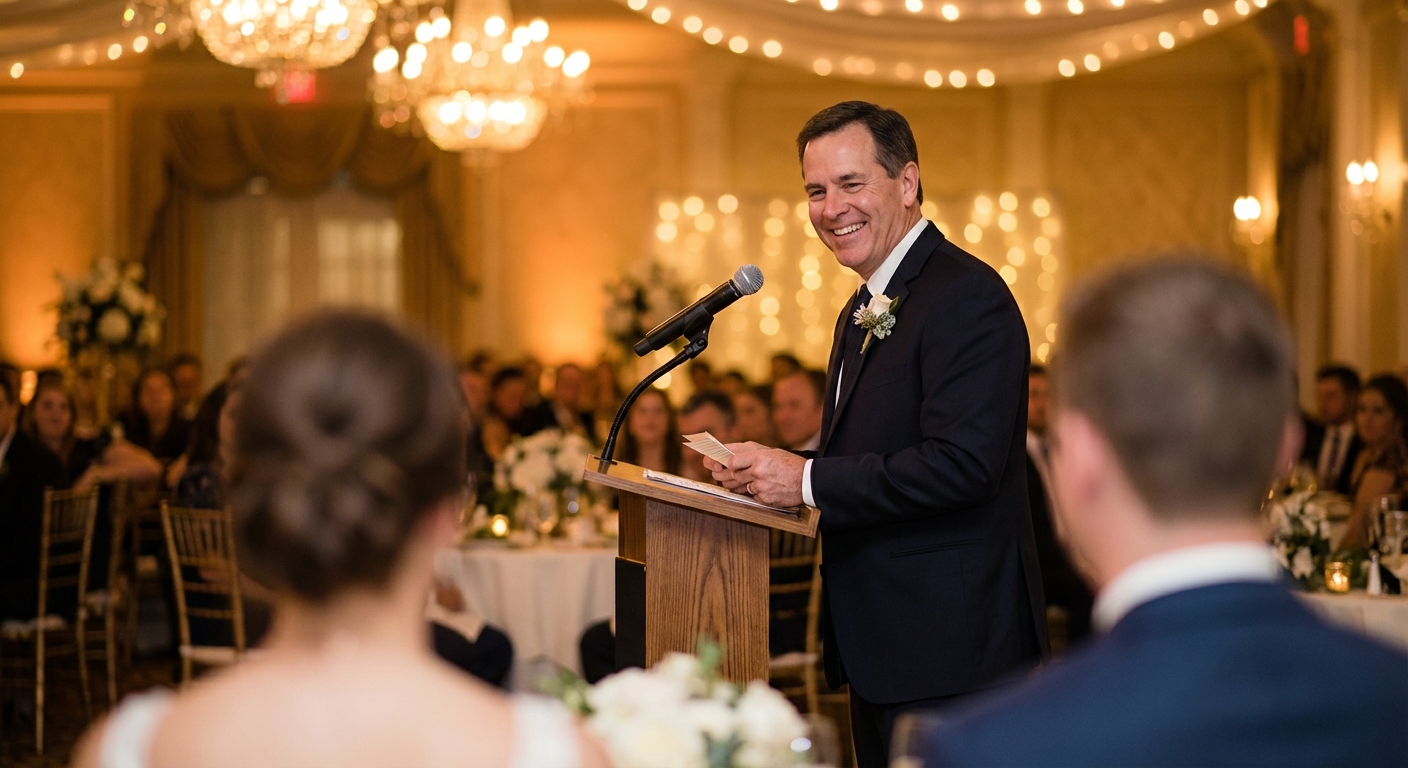 Father of the groom giving a speech at a wedding reception