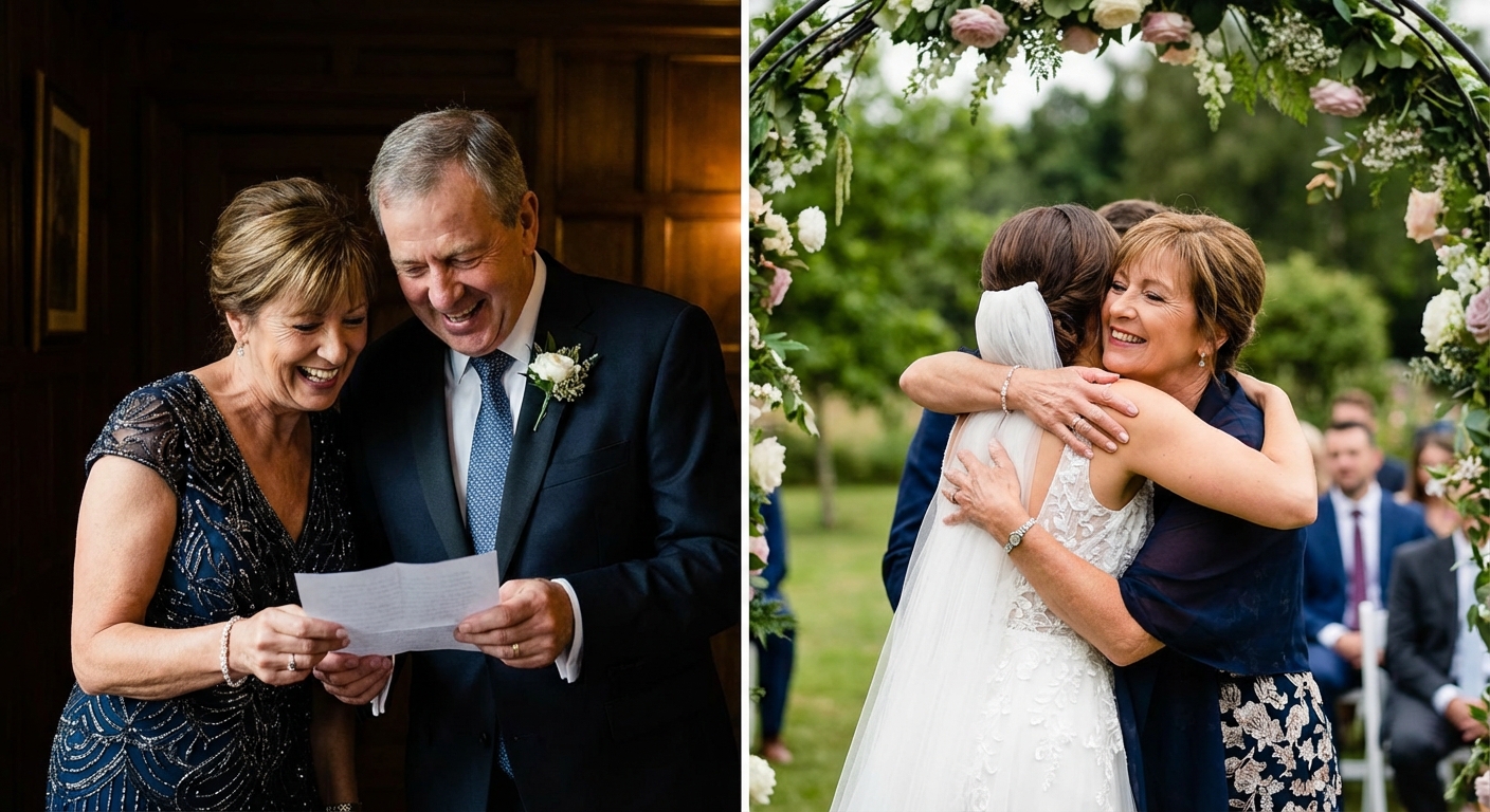 Mother and father coordinating their wedding speeches