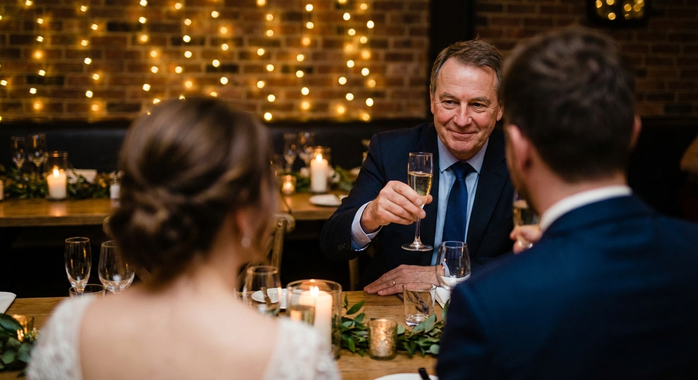 Father of the groom giving a toast at a rehearsal dinner