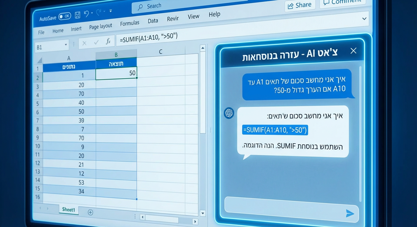 חלונית צ'אט בתוך אקסל עם Claude in Excel