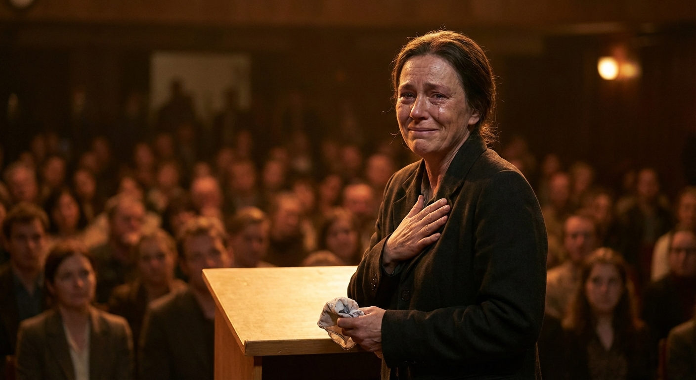 Person delivering a funeral speech for their dad