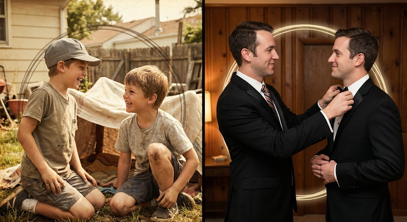 Brothers childhood vs wedding day