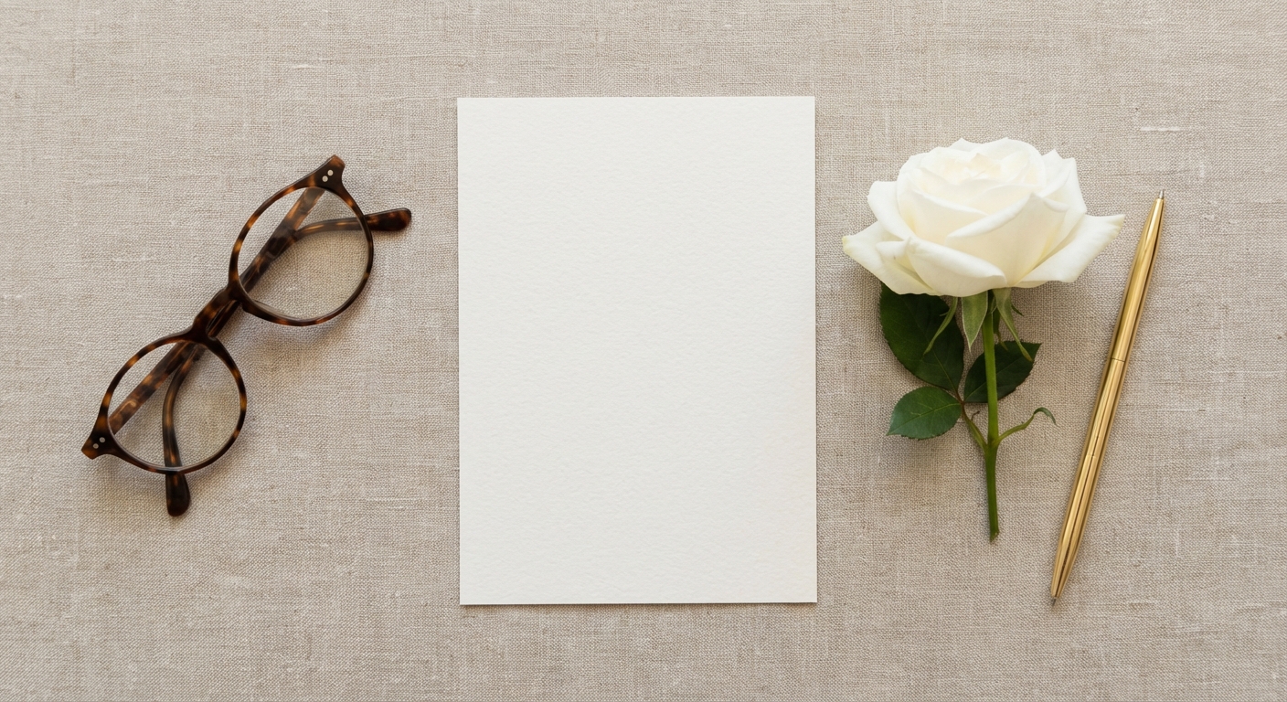 Elegant wedding speech notes and a white rose