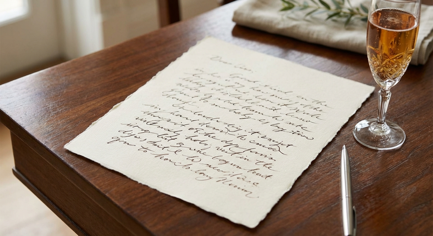 Wedding speech notes and champagne