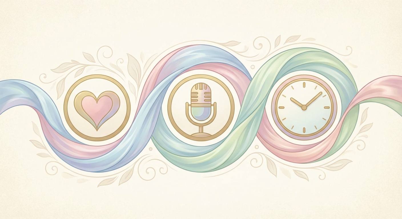 Infographic showing a speech roadmap with heart, microphone, and clock icons.
