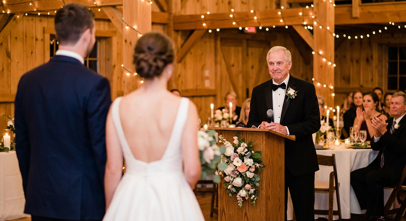 Father of the bride giving a dignified speech at a wedding